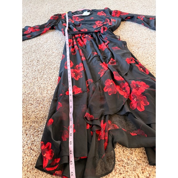 Tommy Hilfiger Women 18W Black Red Floral Chiffon Midi Dress New With Tags - Picture 7 of 10